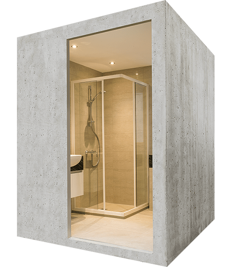 Lightweight concrete bathroom pod